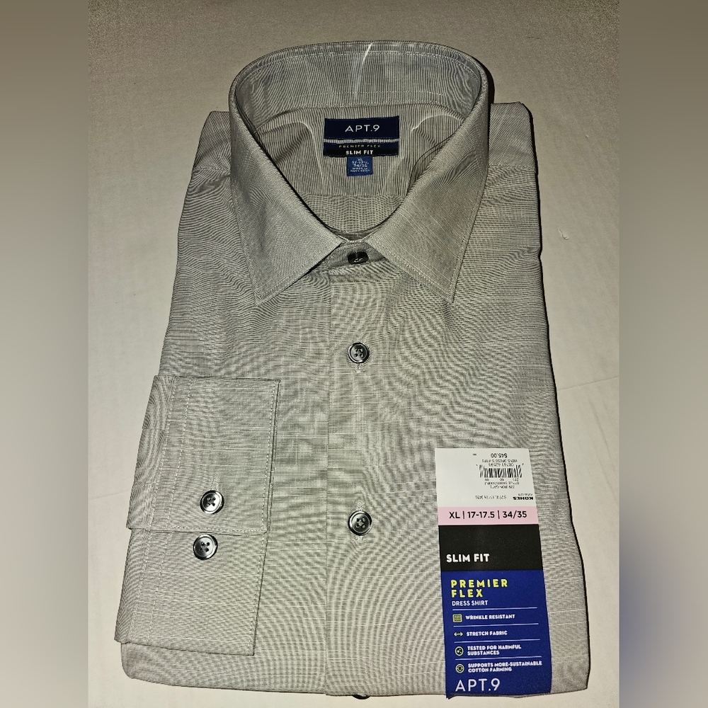 Men's Dress Shirt Apt 9 Slim Premier Flex Stretch size-17-17.5 sleeves 34/35 NEW
